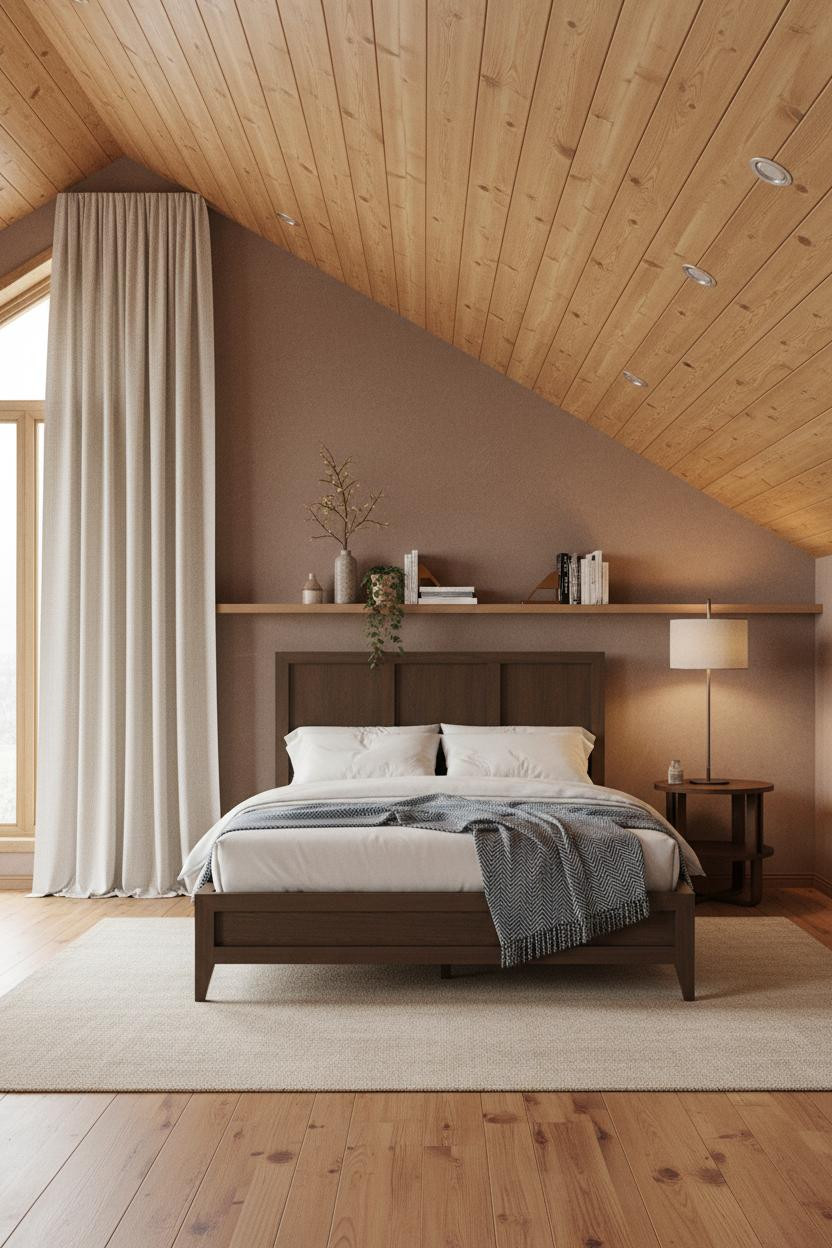 Modern Earthy Attic Bedroom Cedar Plaster