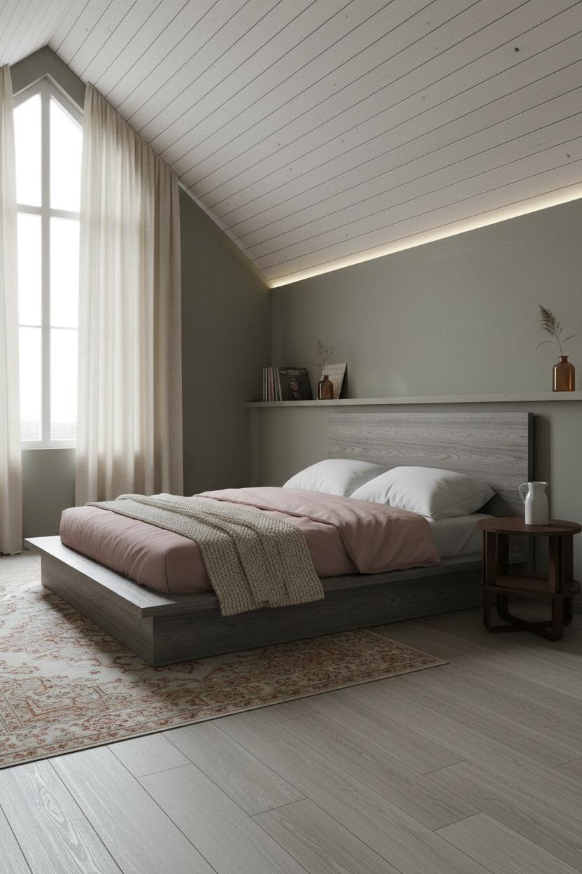 Modern Earthy Attic Bedroom Whitewashed Timber