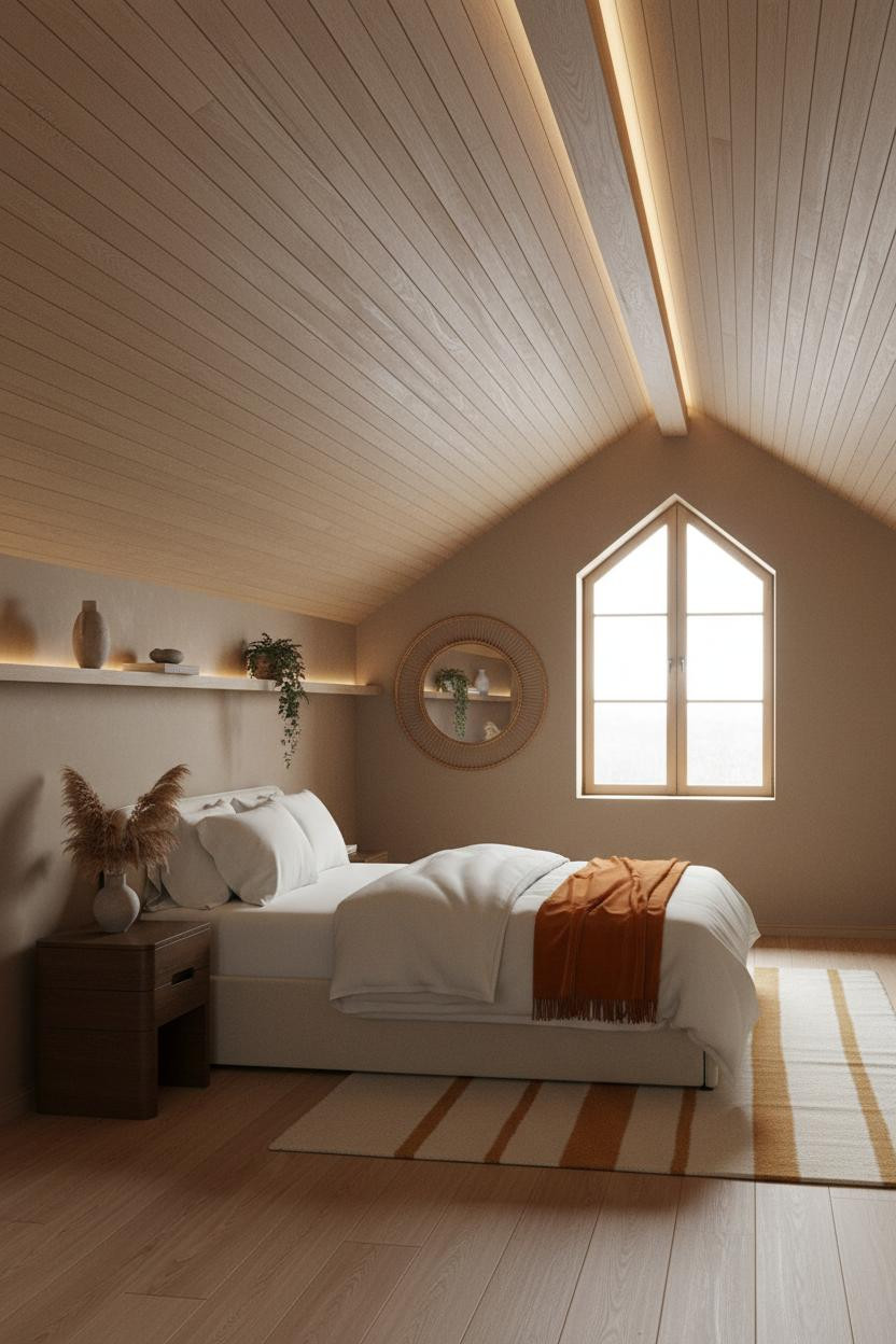 Modern Earthy Bedroom Oak Attic Taupe
