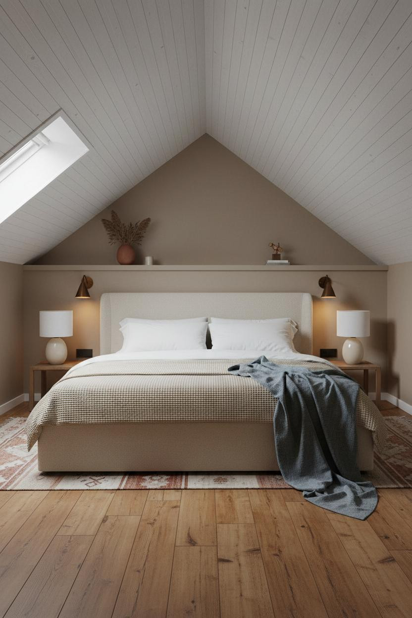 Modern Earthy Attic Bedroom Warm Wood