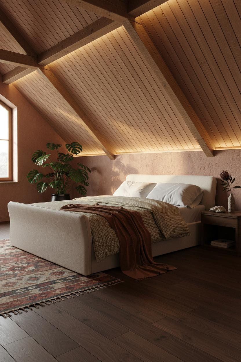 Earthy Attic Bedroom Golden Light