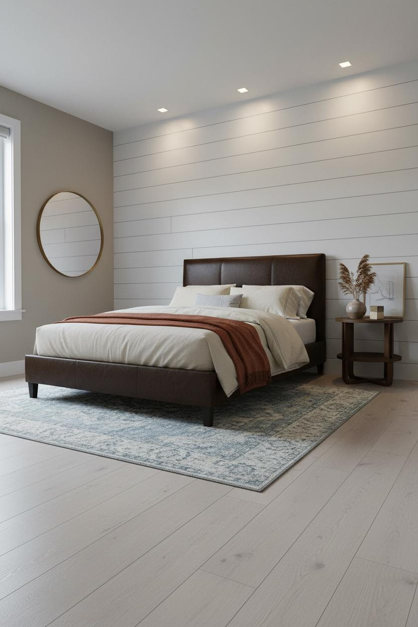 Dark Gray Bed Frame Bedroom Shiplap Accent