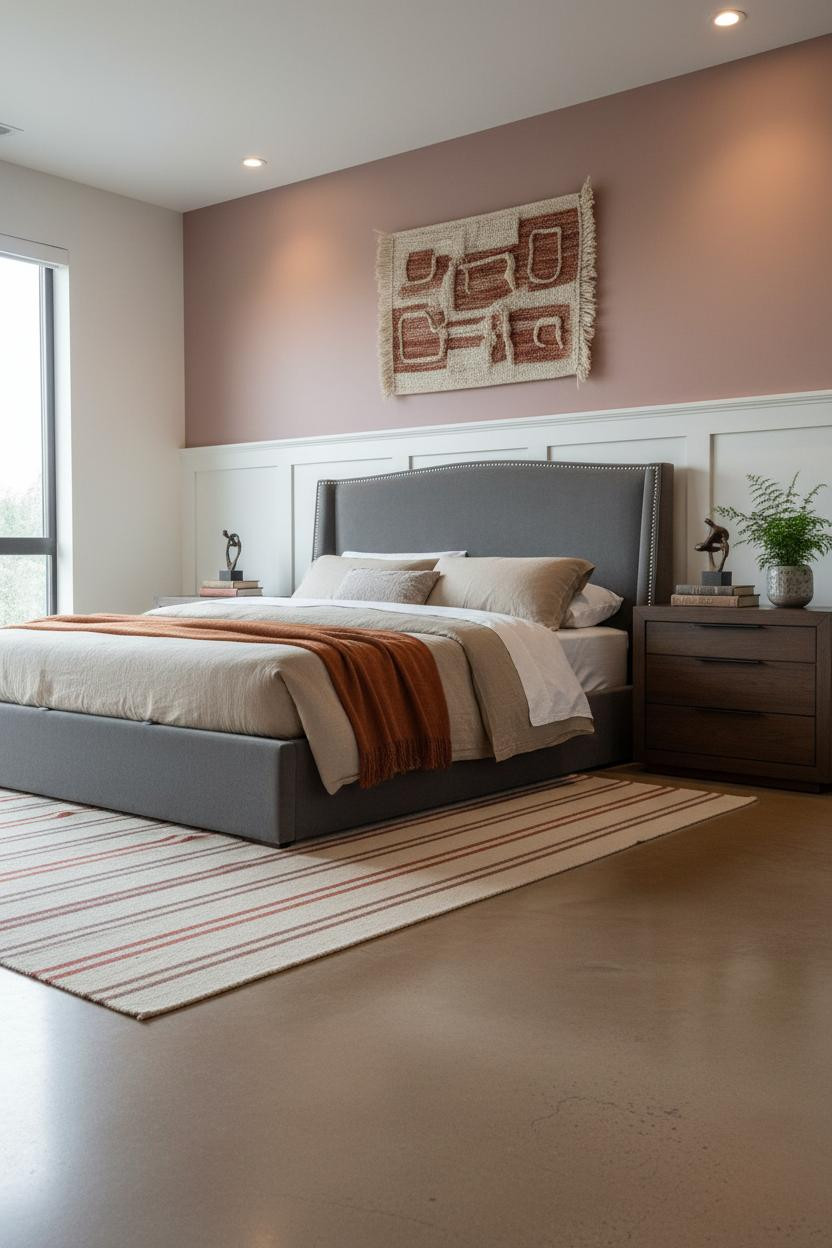 Dark Gray Bed Frame Bedroom Wainscoting