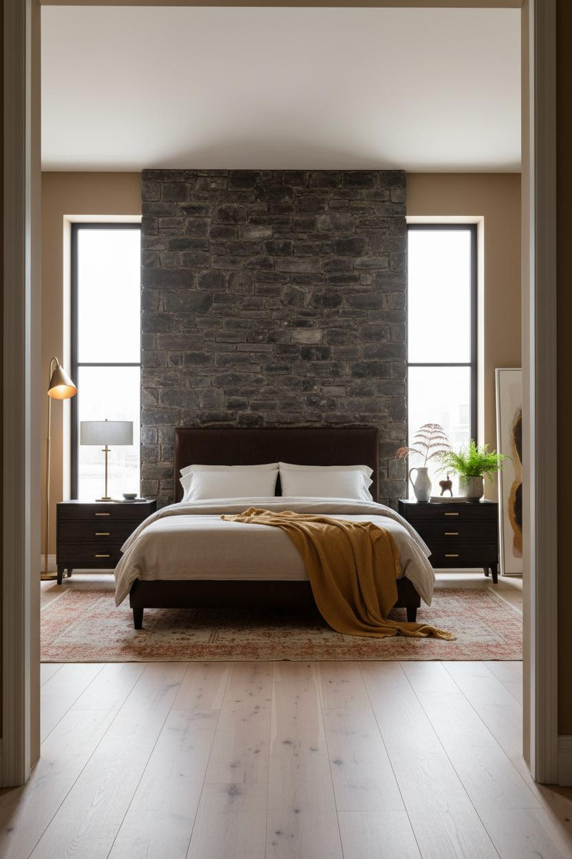 Dark Gray Bed Frame Bedroom Stone Accent