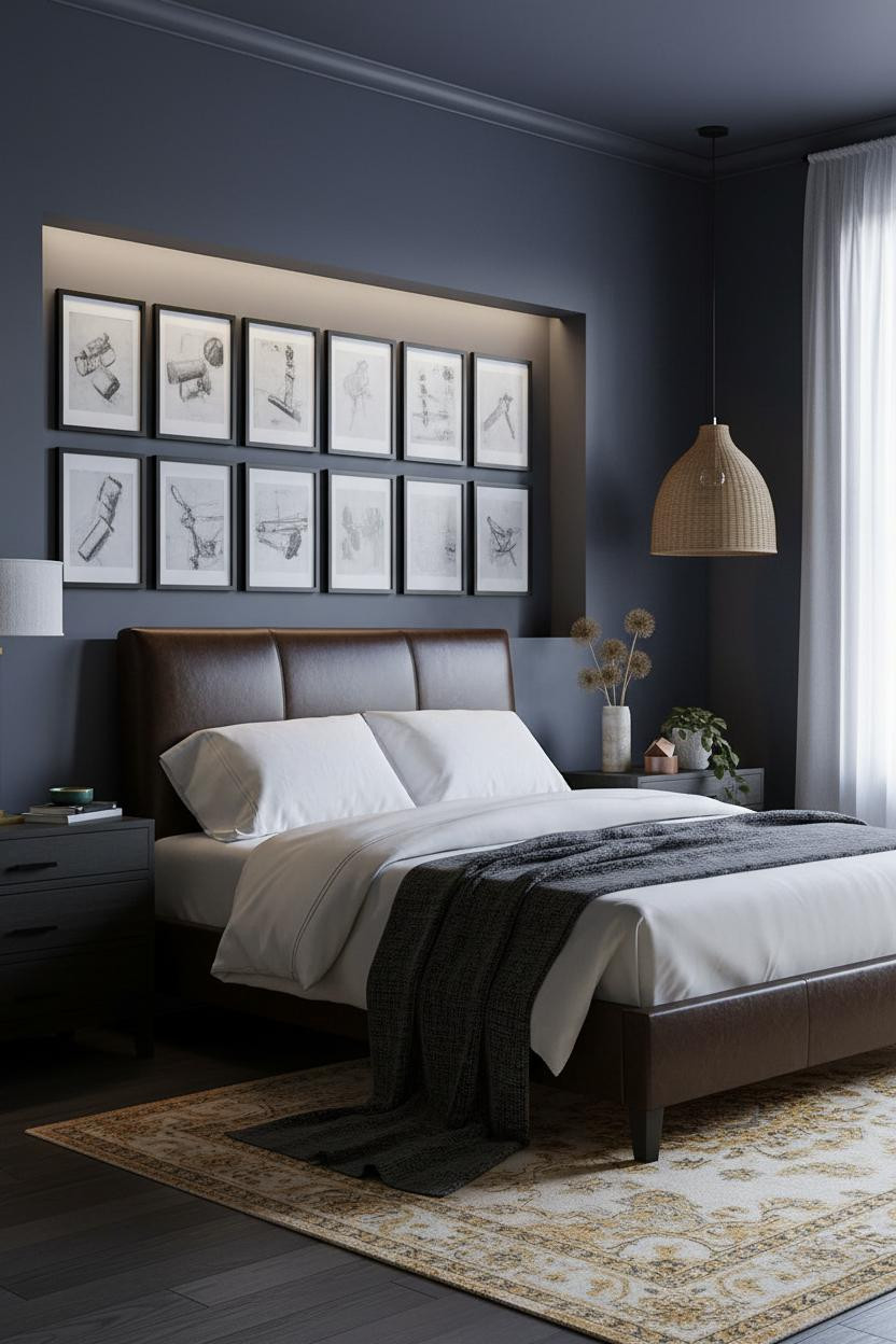 Dark Gray Bed Frame Bedroom Gallery Wall