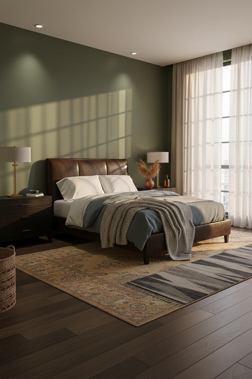 Dark Gray Bed Frame Japandi Bedroom