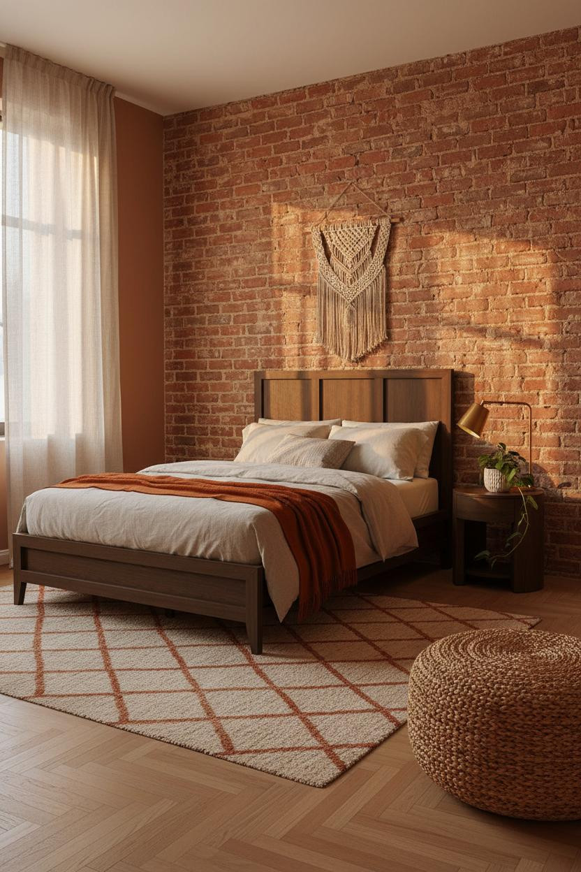 Boho Studio Apartment Exposed Brick Warm Lighting