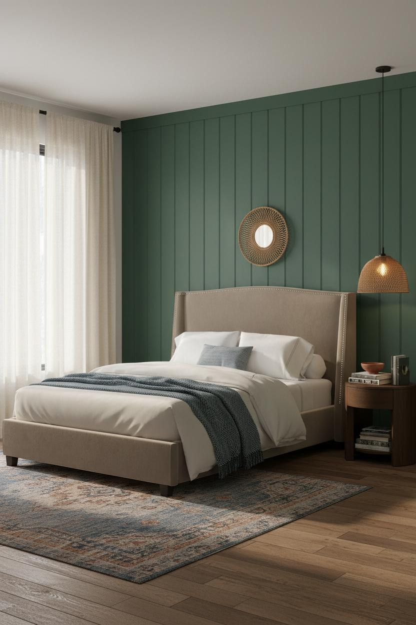 Boho Studio Apartment Forest Green Bedroom
