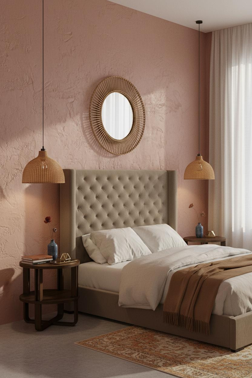 Boho Studio Apartment Dusty Rose Bedroom