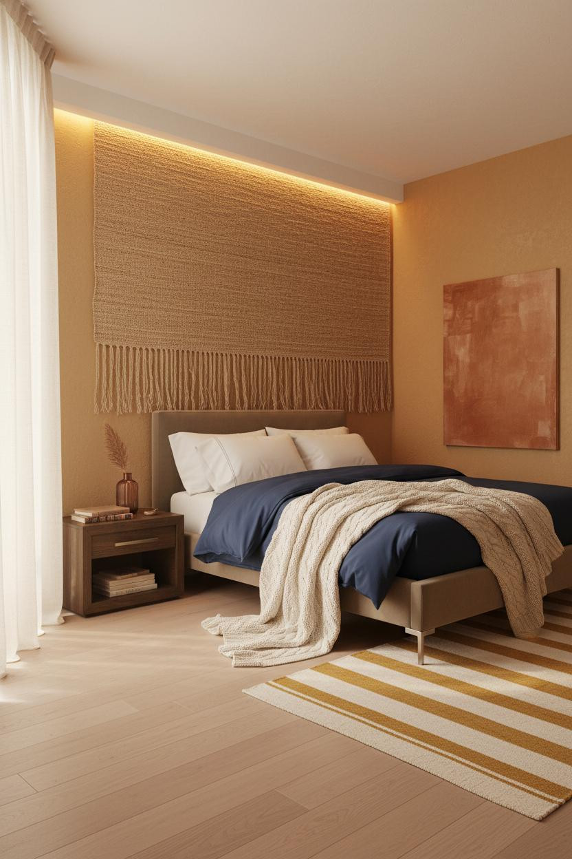 Boho Studio Apartment Jute Accent Wall