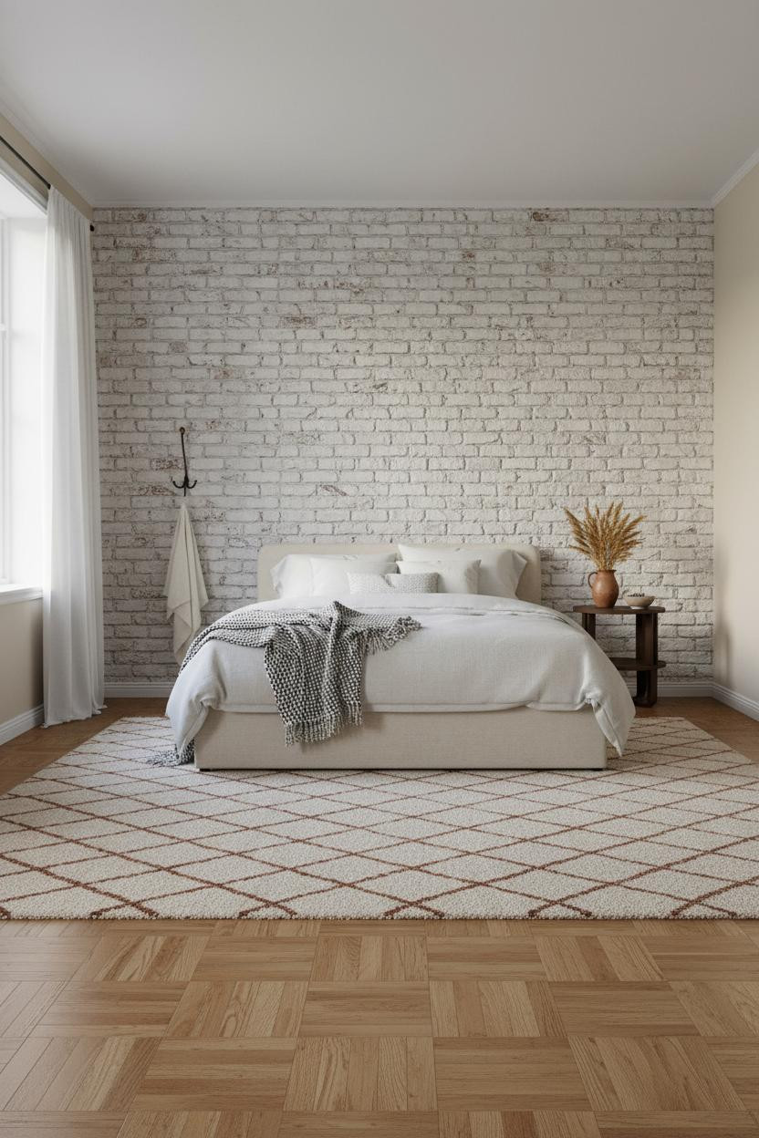 Antique Farmhouse Bedroom Whitewashed Brick