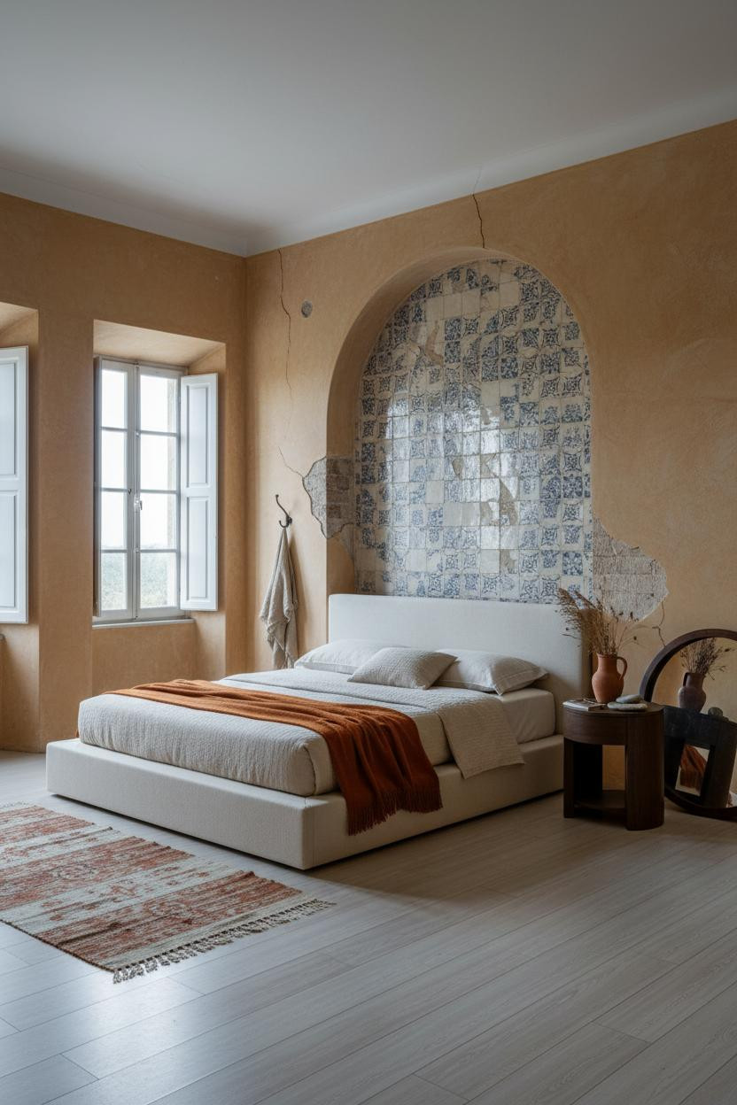 Antique Farmhouse Bedroom Vintage Tile Alcove