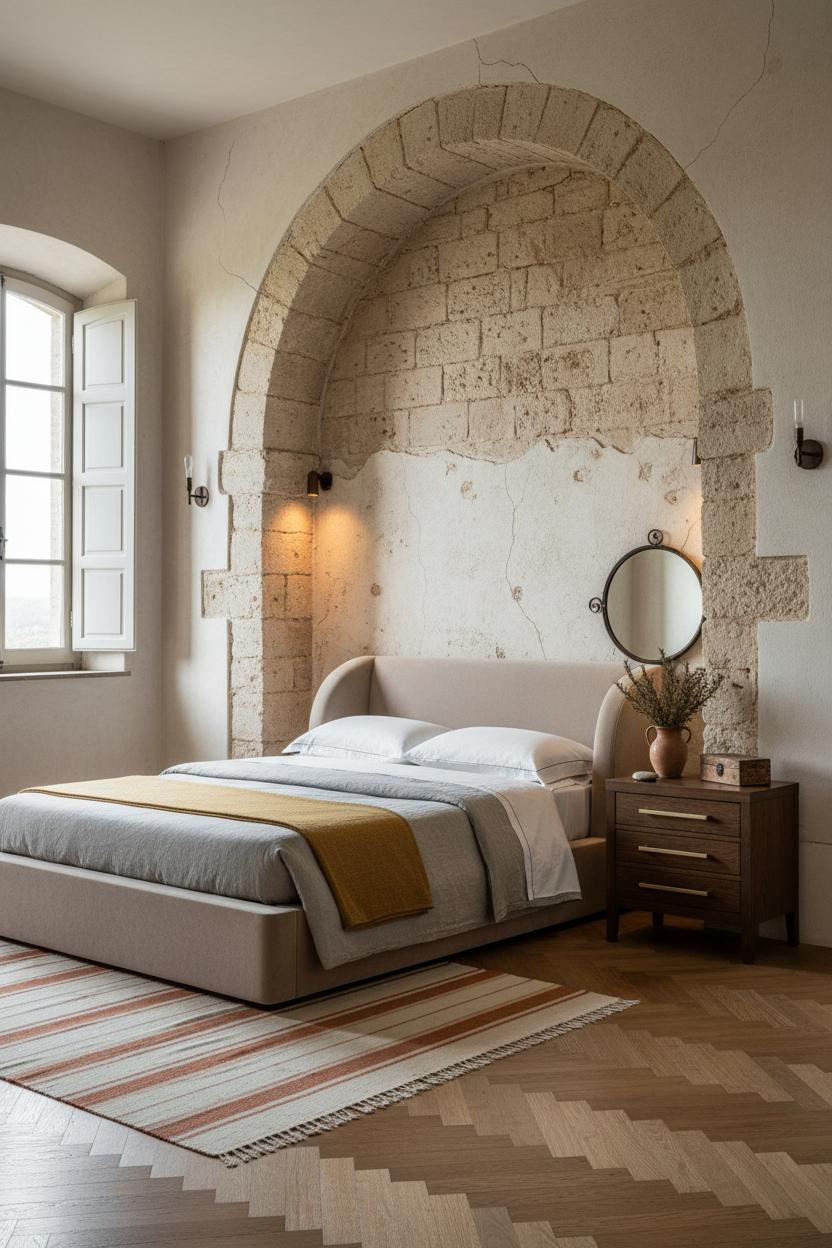 Antique Farmhouse Bedroom Stone Alcove Vintage