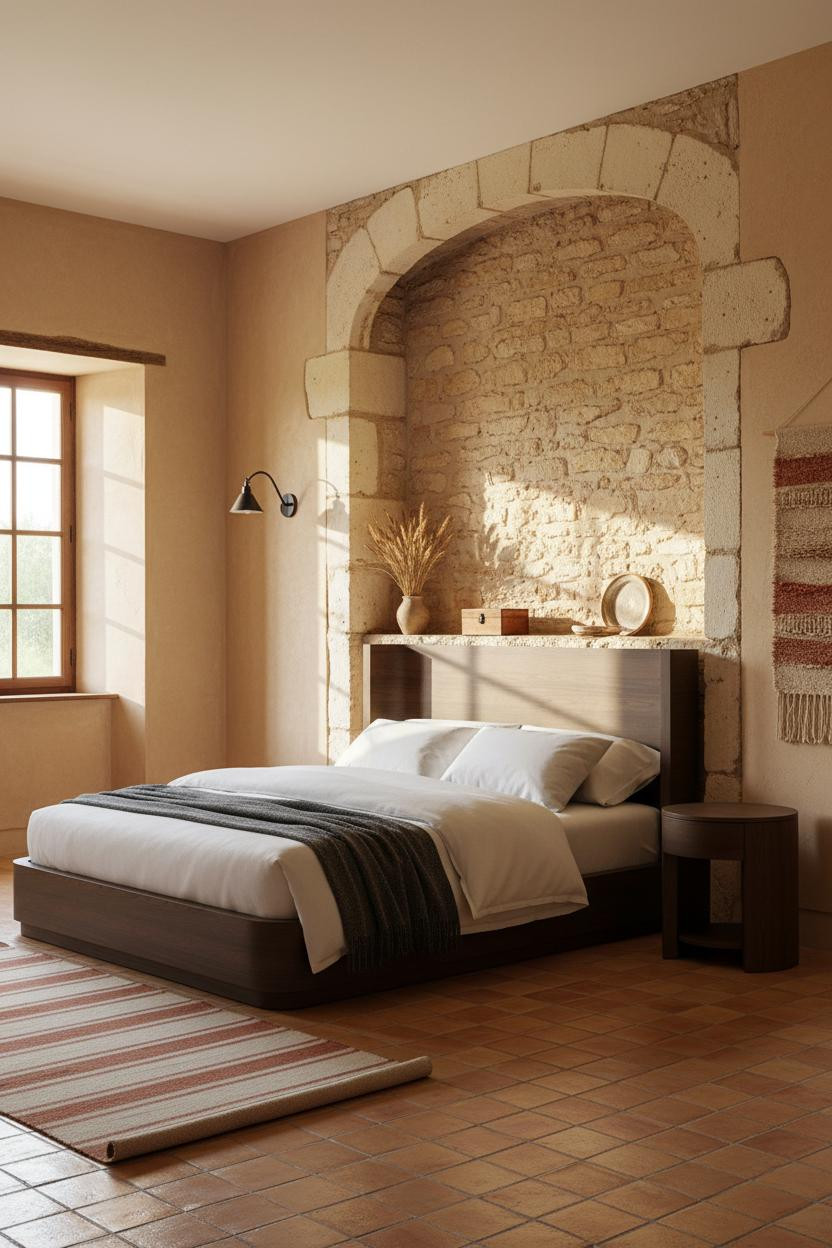 Antique Farmhouse Bedroom French Stone Niche