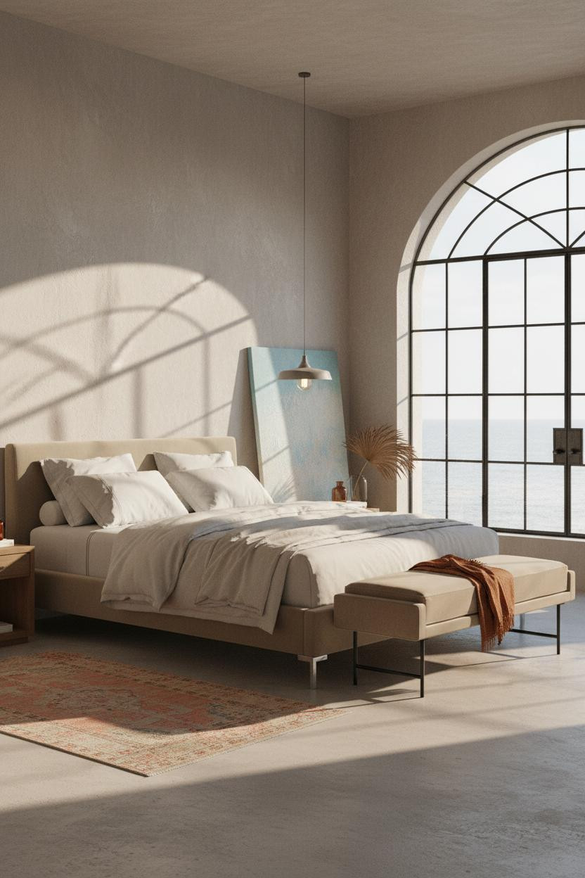 Coastal Bedroom Mediterranean Arched Window Beach Vibe