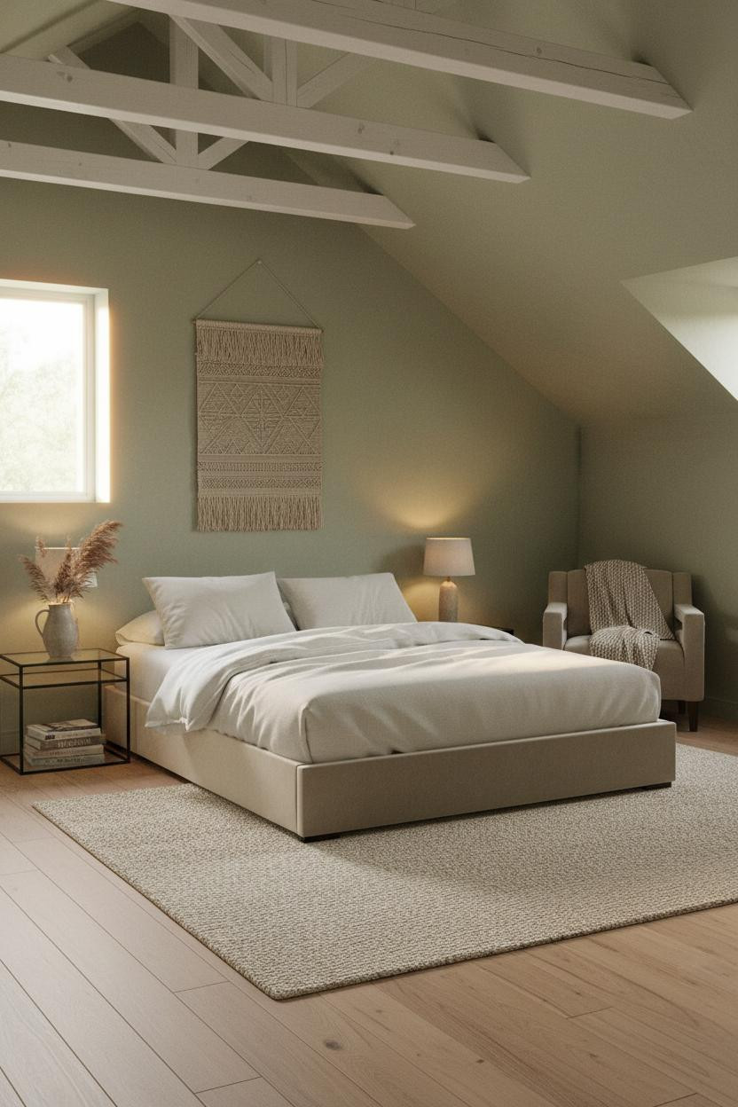 Cozy Green Bedroom Attic Sage Walls