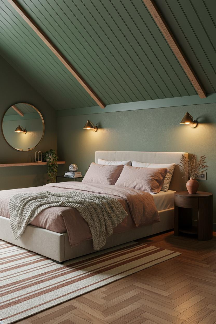Cozy Green Bedroom Attic Dormer Window