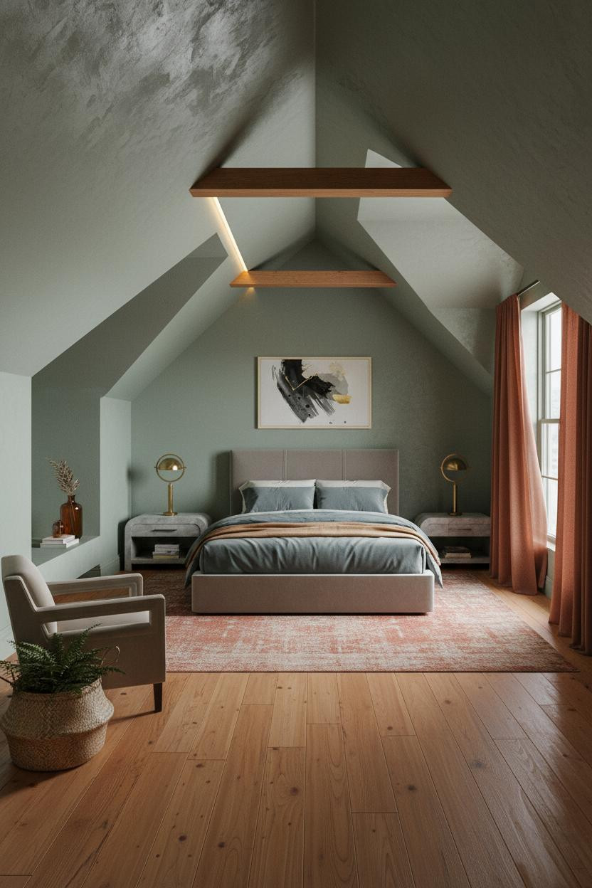 Cozy Green Attic Bedroom Design