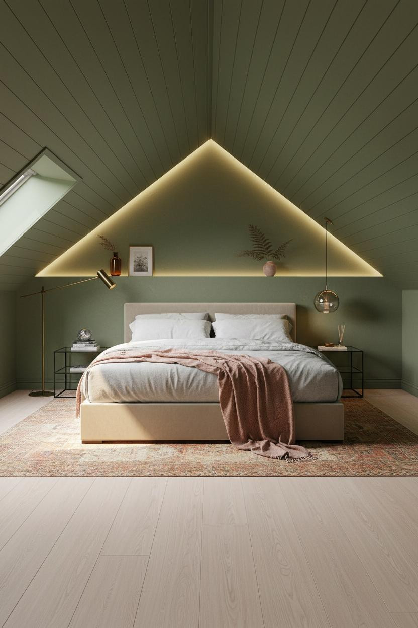 Cozy Green Attic Bedroom Eucalyptus
