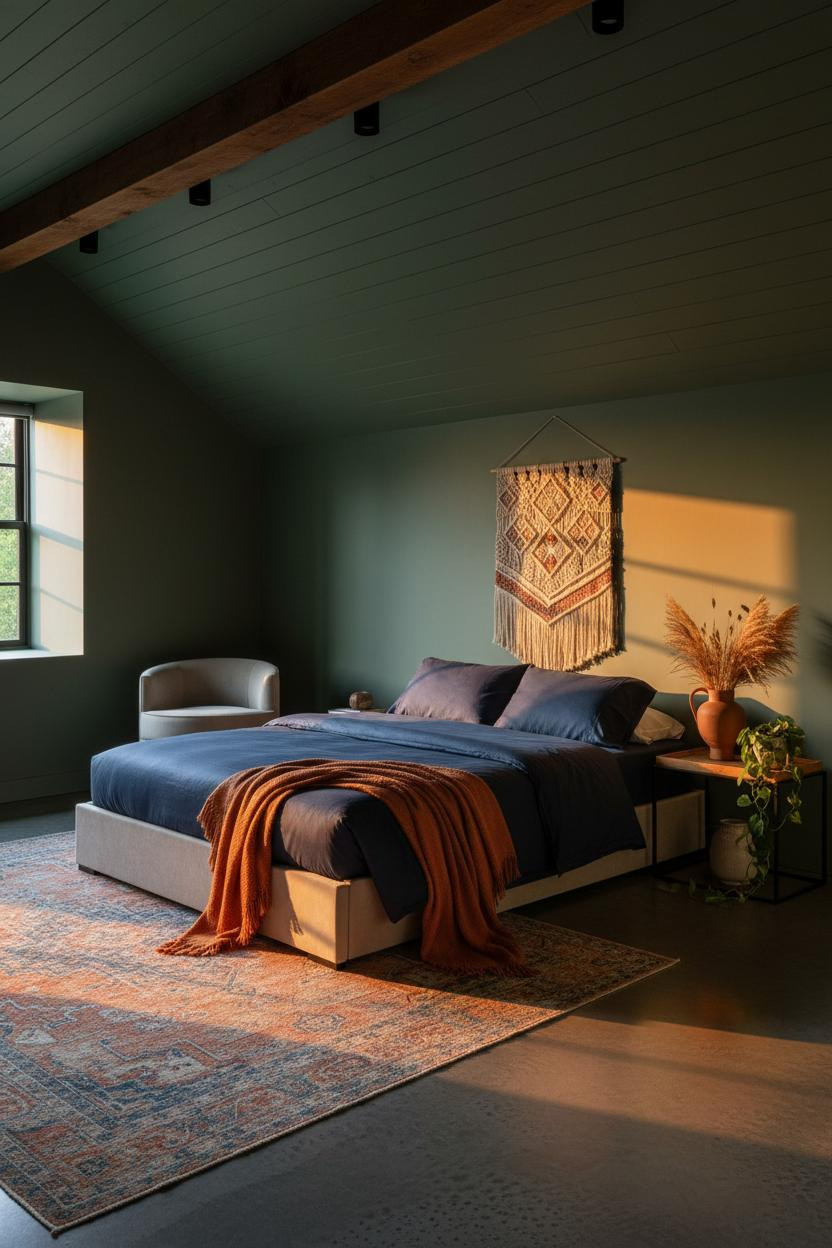 Cozy Green Bedroom Attic Boho