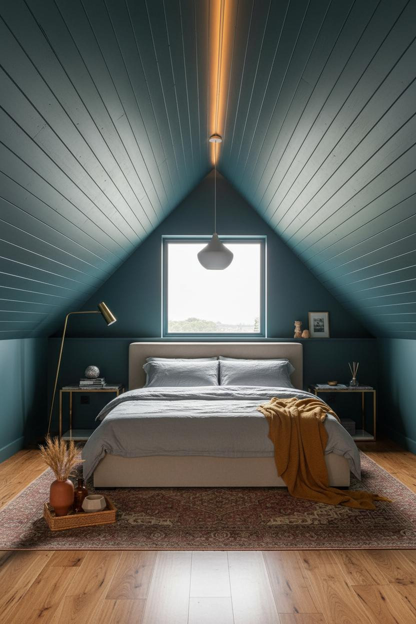 Cozy Green Bedroom Attic Shiplap