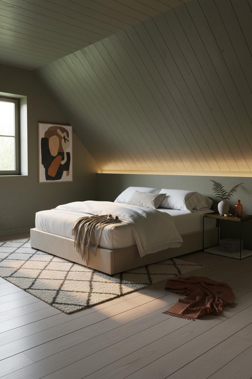 Cozy Green Attic Bedroom Sage Ceiling