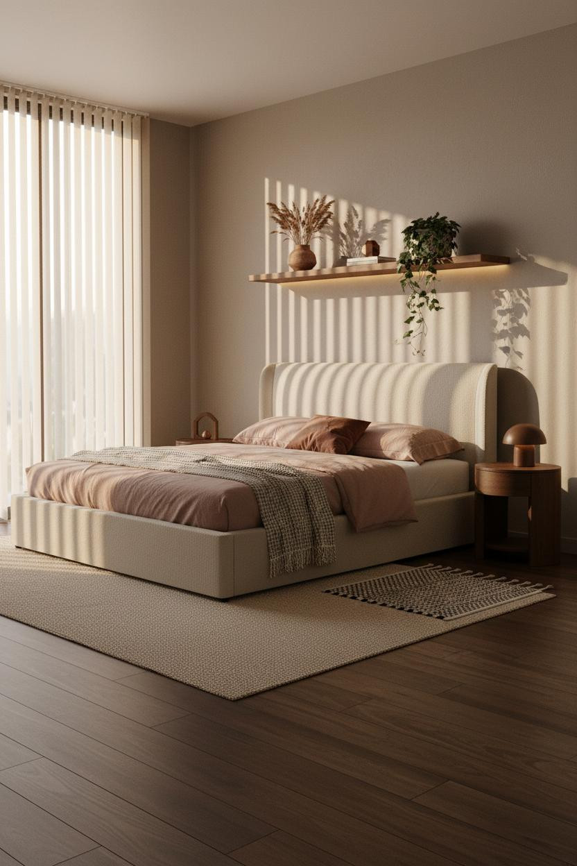 Neutral Bedroom Pop Color Japandi