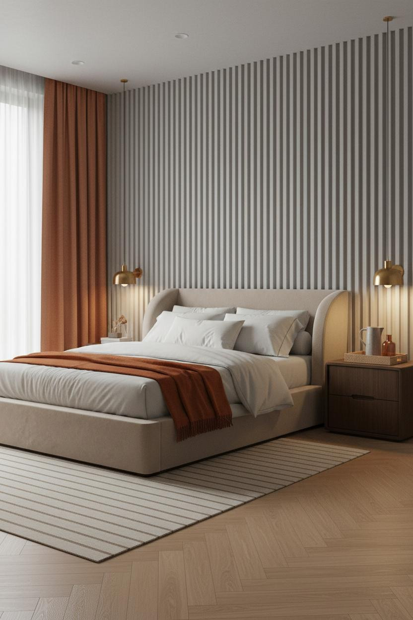 Neutral Bedroom Terracotta Accent Warm Oak