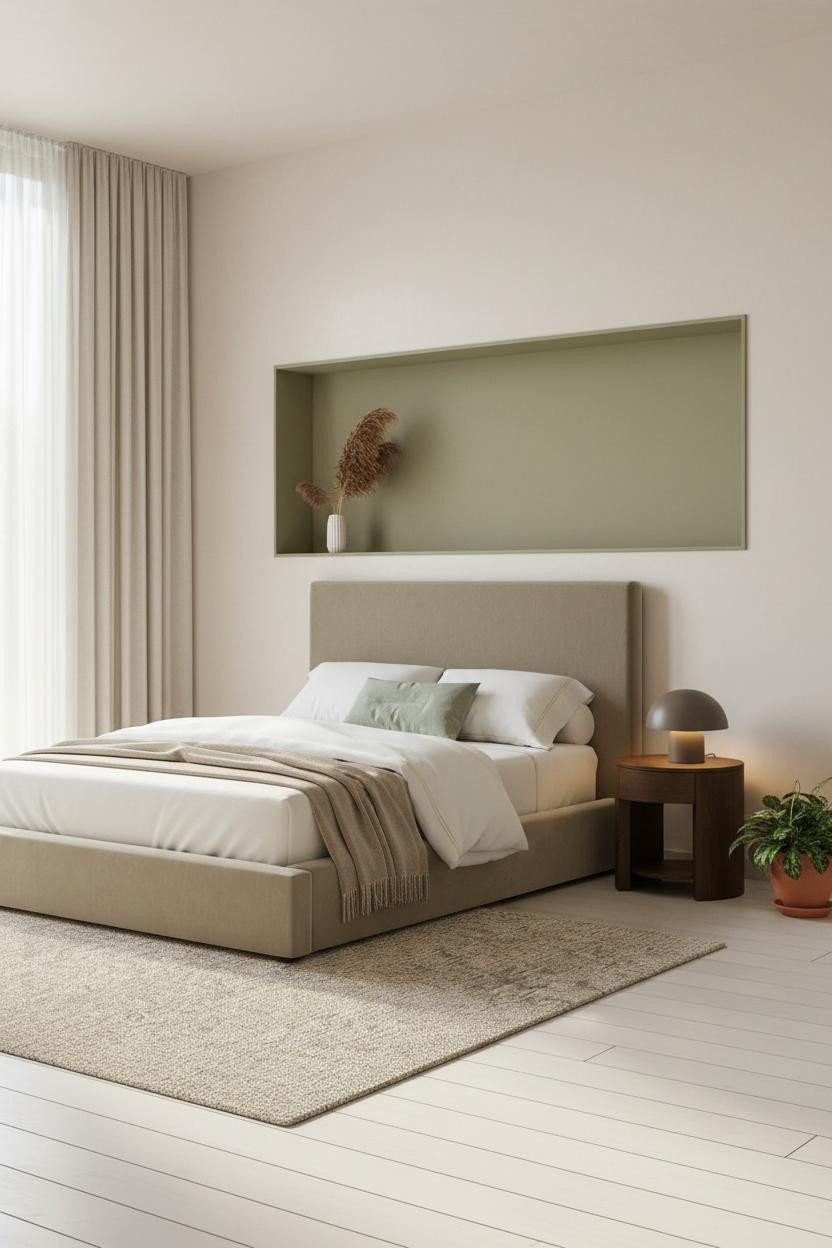 Neutral Bedroom Sage Green Accent Niche