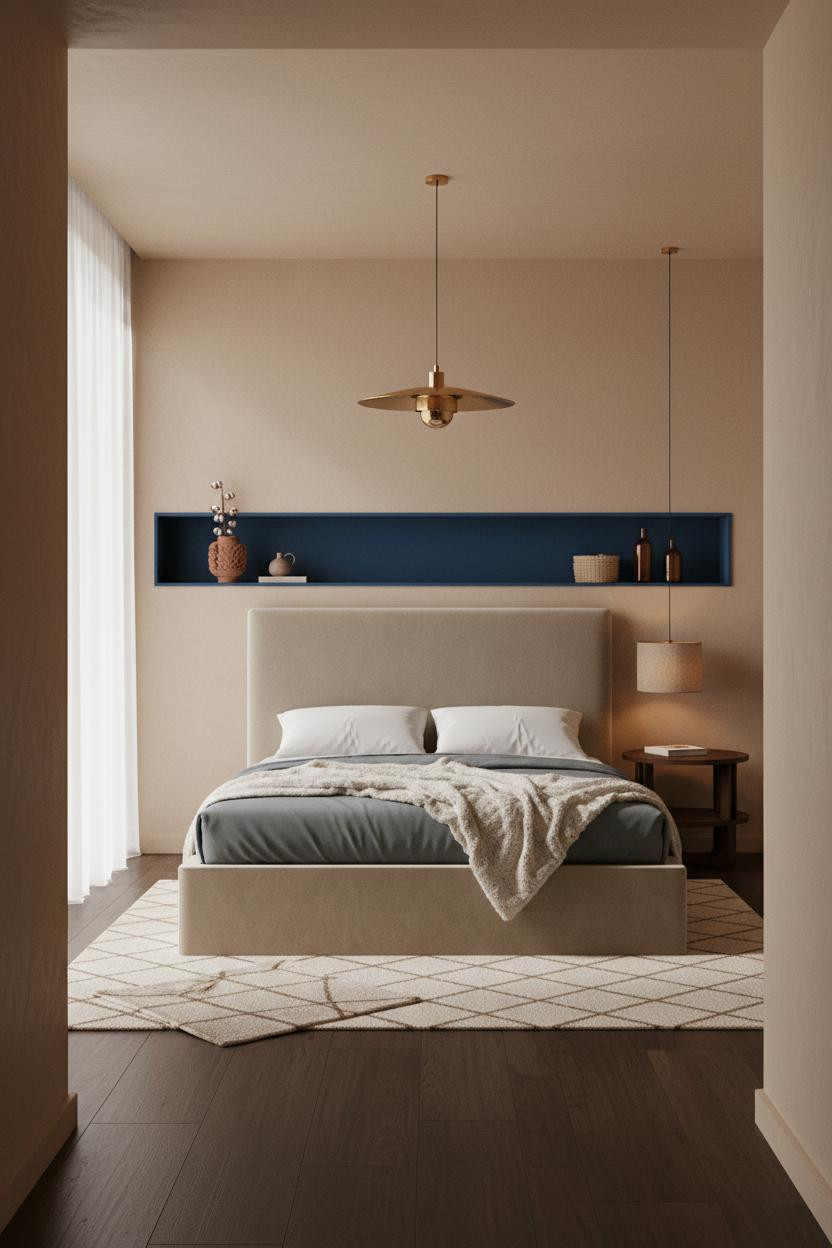 Neutral Bedroom Cobalt Accent Shelf