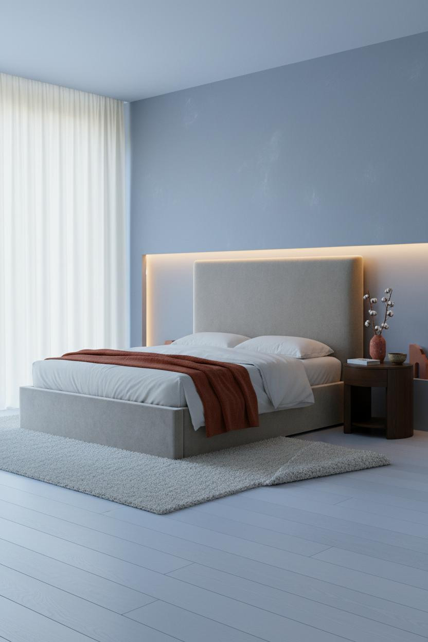 Neutral Bedroom Pop Color Backlit Headboard