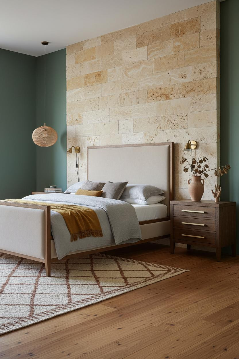 Luxury Boho Bedroom Stone Wall Design
