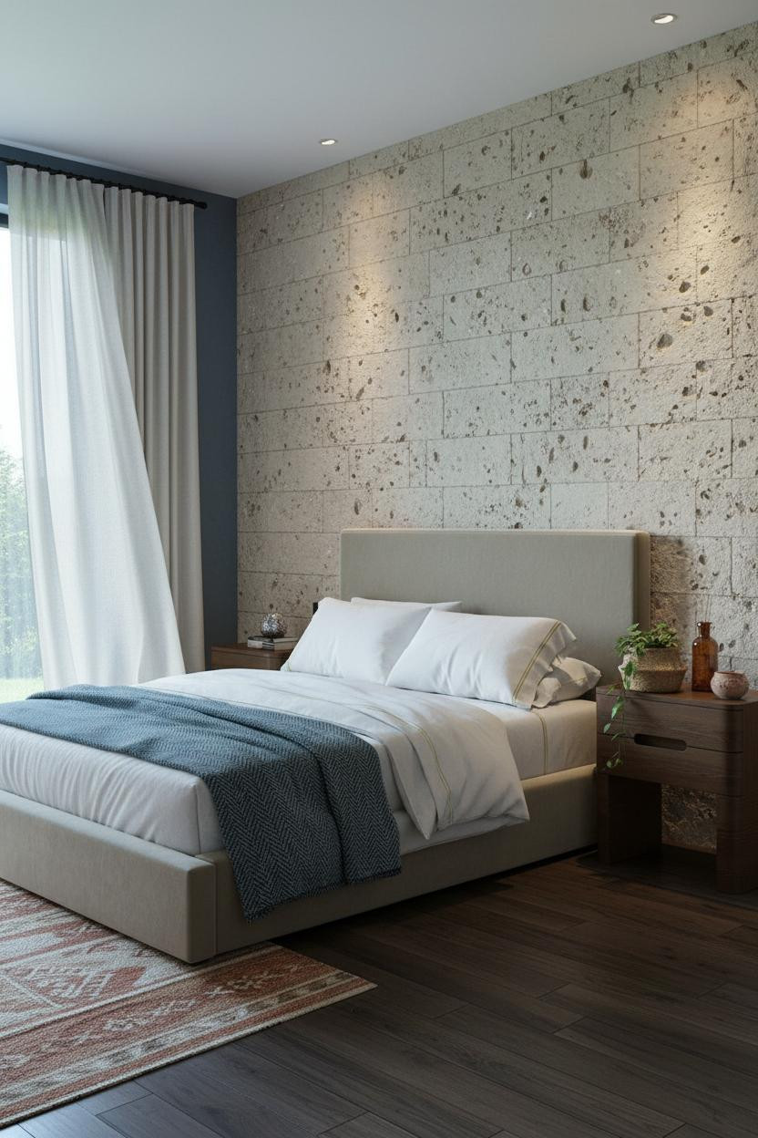 Luxury Boho Bedroom Stone Accent Wall