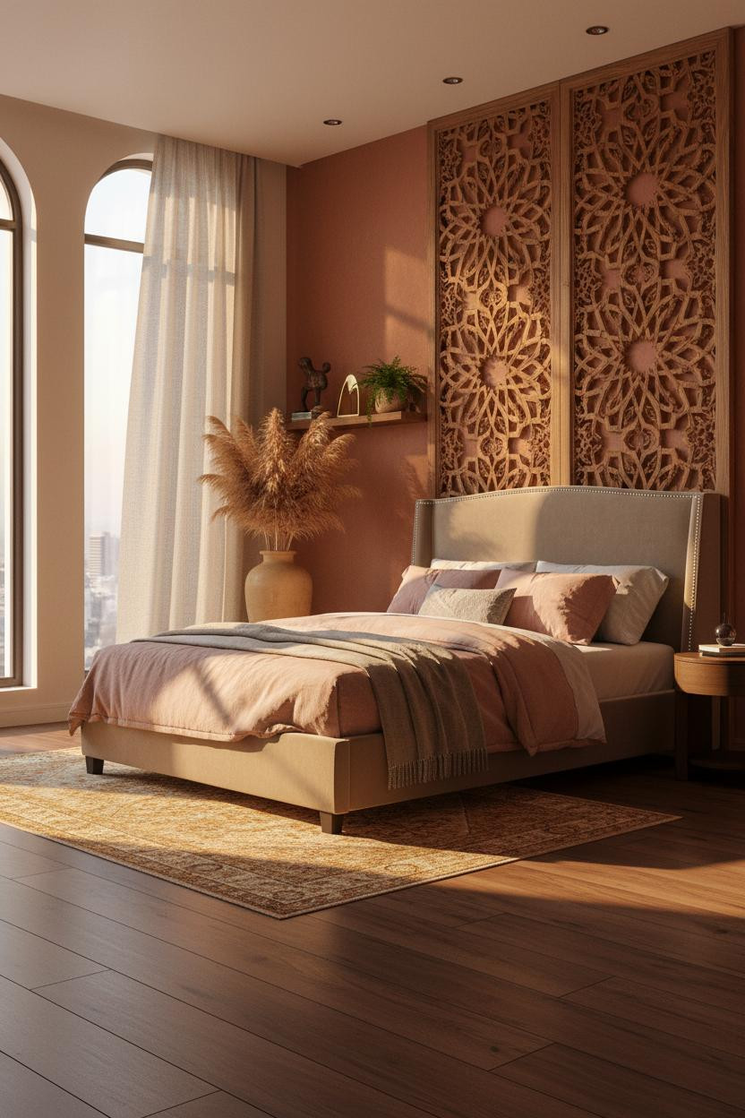 Luxury Boho Bedroom Carved Screen
