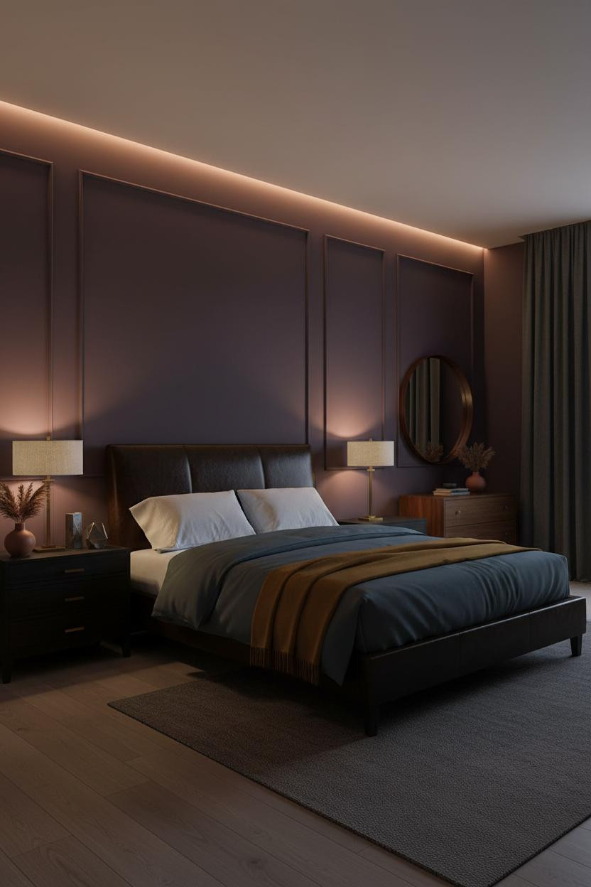 Moody Bedroom Dark Plum Cove Lighting