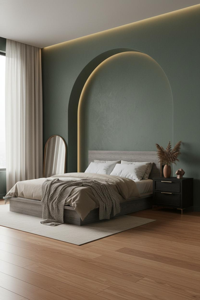Moody Bedroom Sage Green Japandi Design