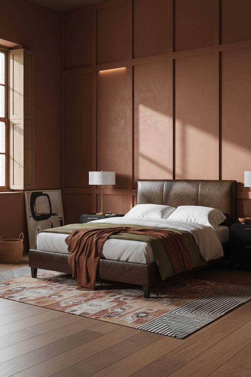 Moody Bedroom Terracotta Accent Wall