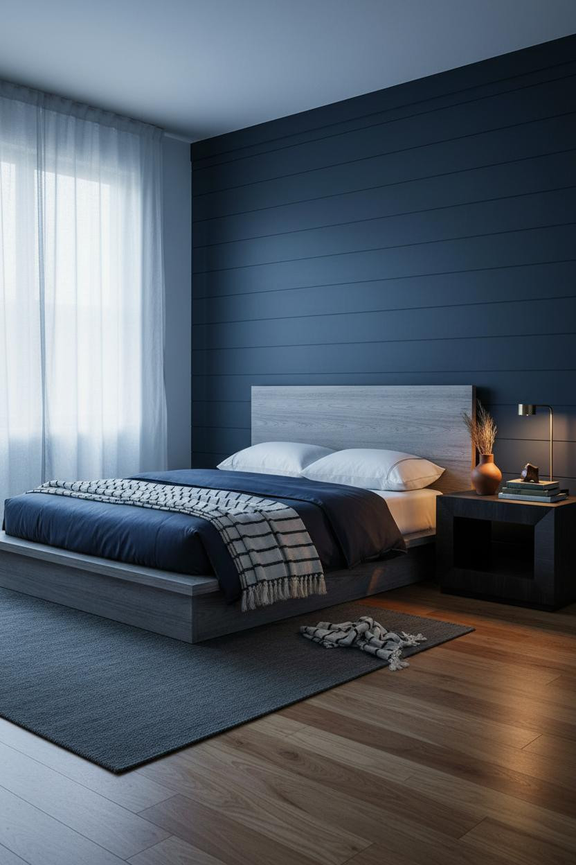 Moody Bedroom Dark Blue Board Batten
