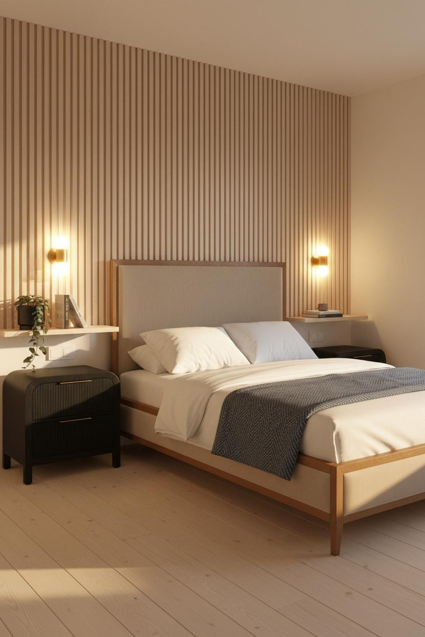 Korean Studio Apartment Wood Slat Bedroom