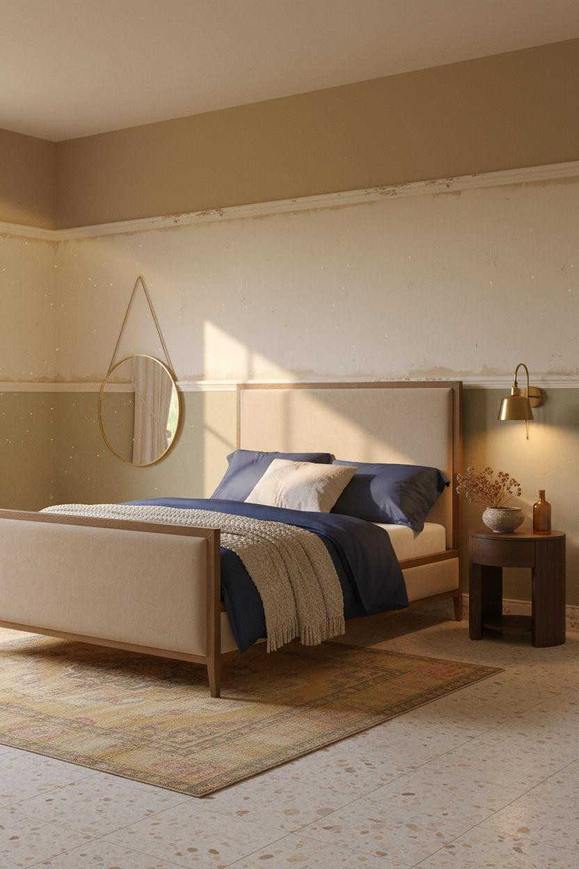 Cottagecore Bedroom Sage Walls Brass Sconce
