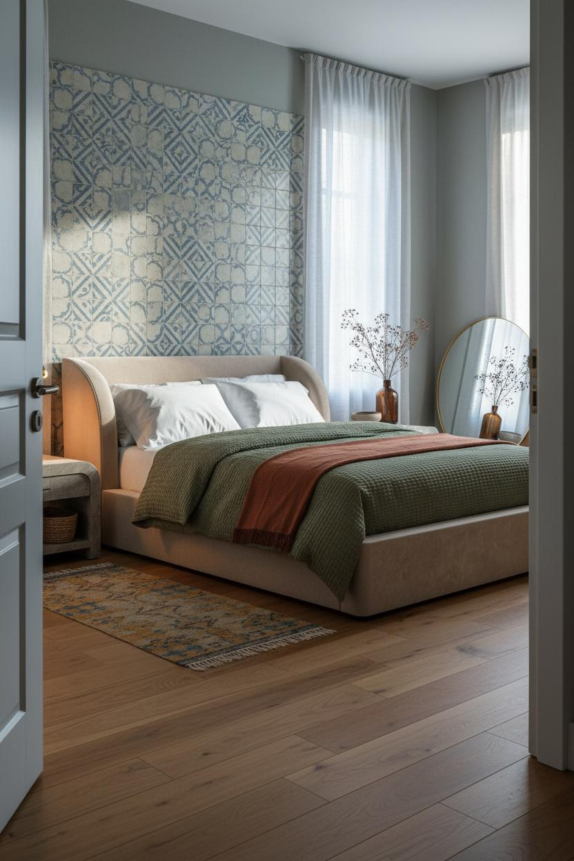 Cottagecore Bedroom Azulejo Accent Wall