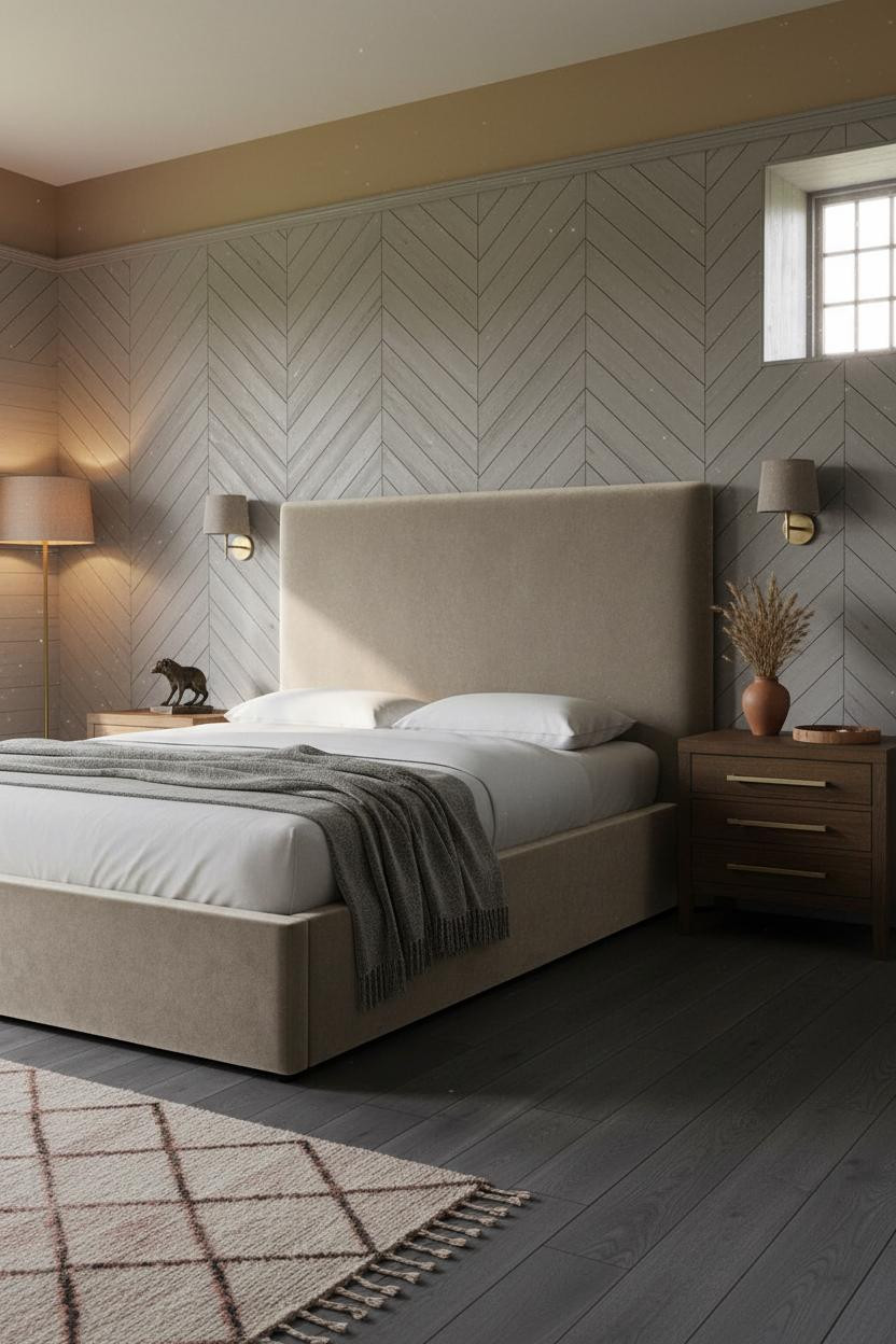 Cottagecore Bedroom Grandmacore Herringbone Paneling