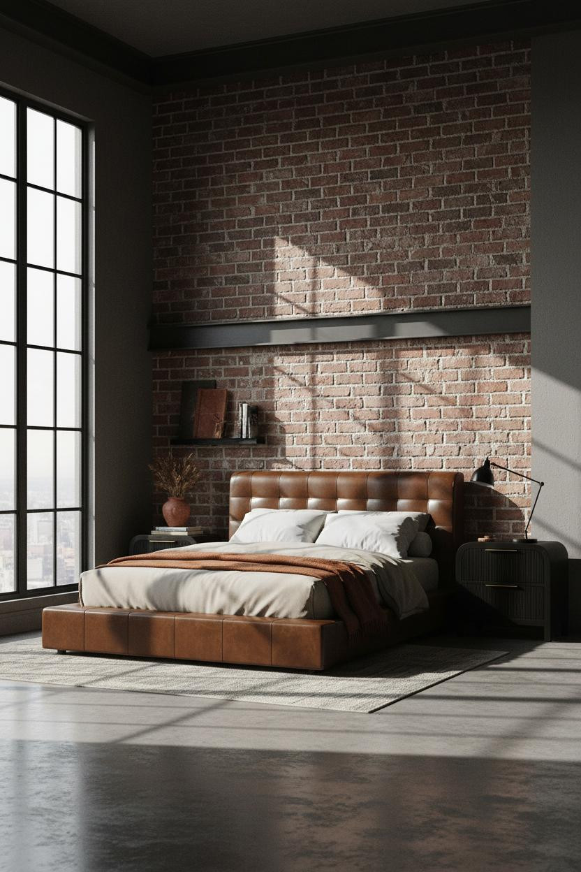 Industrial Loft Bedroom Exposed Brick Steel