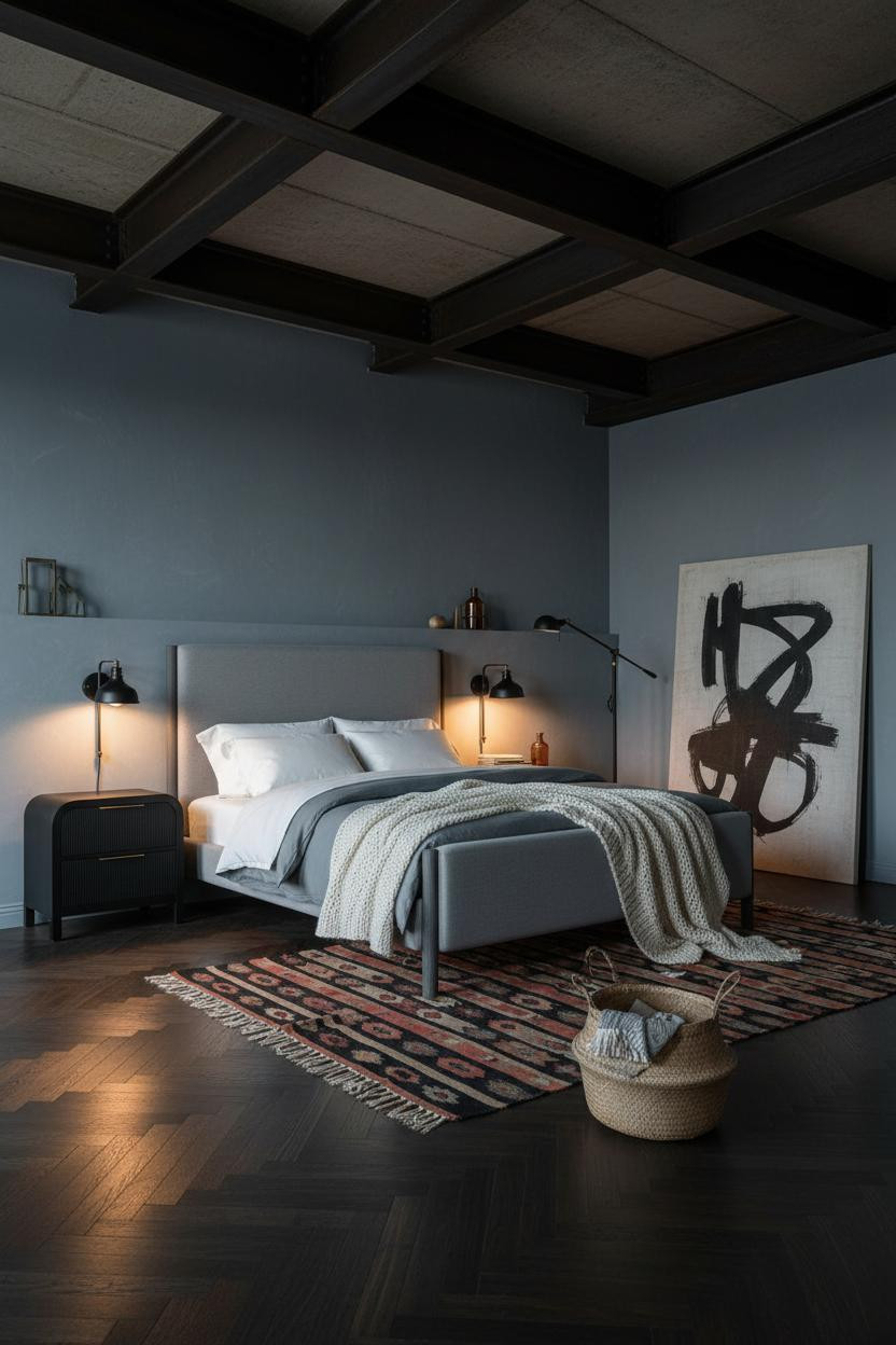 Industrial Loft Bedroom Concrete Beams
