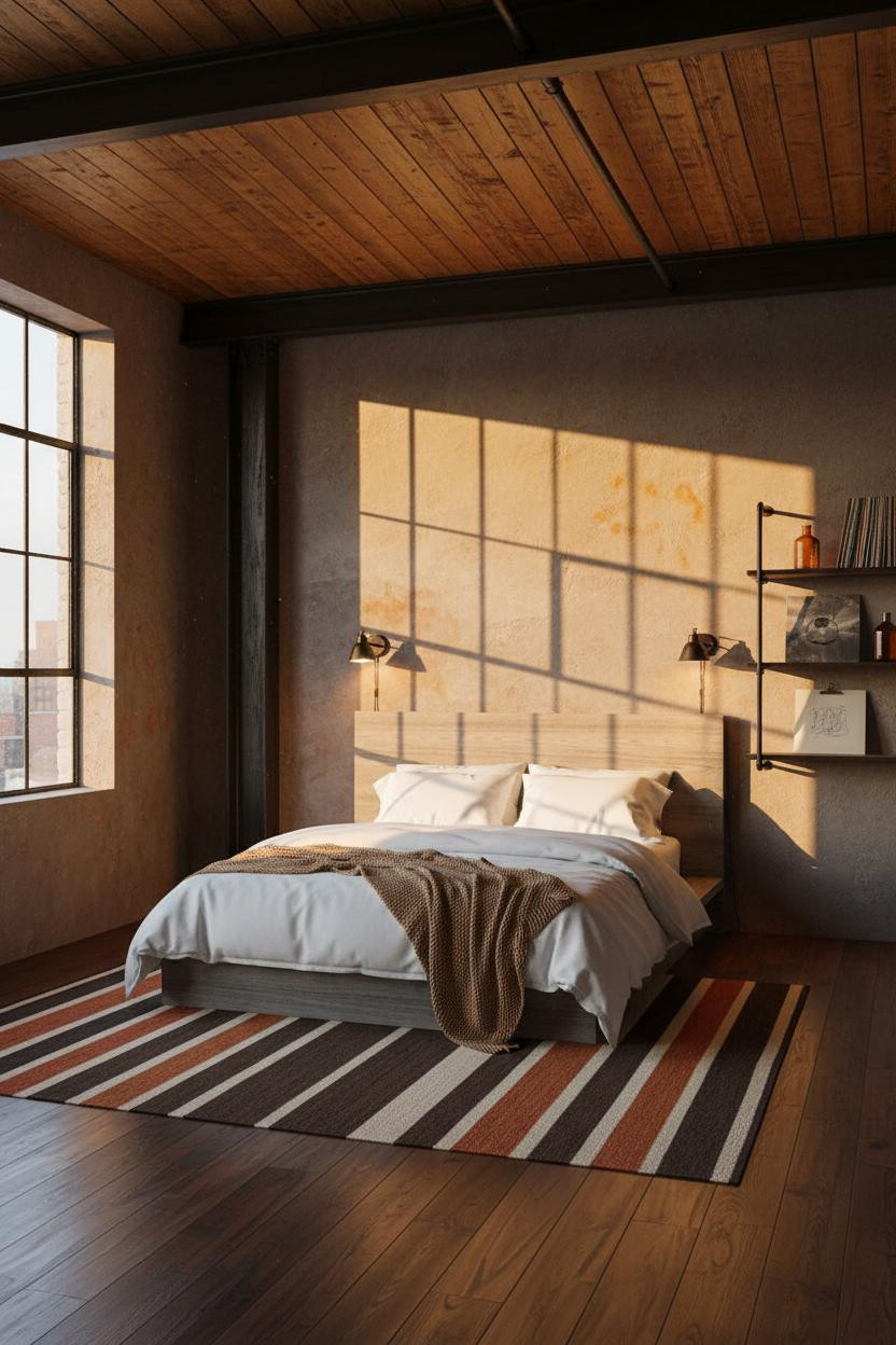 Industrial Loft Bedroom Exposed Beams