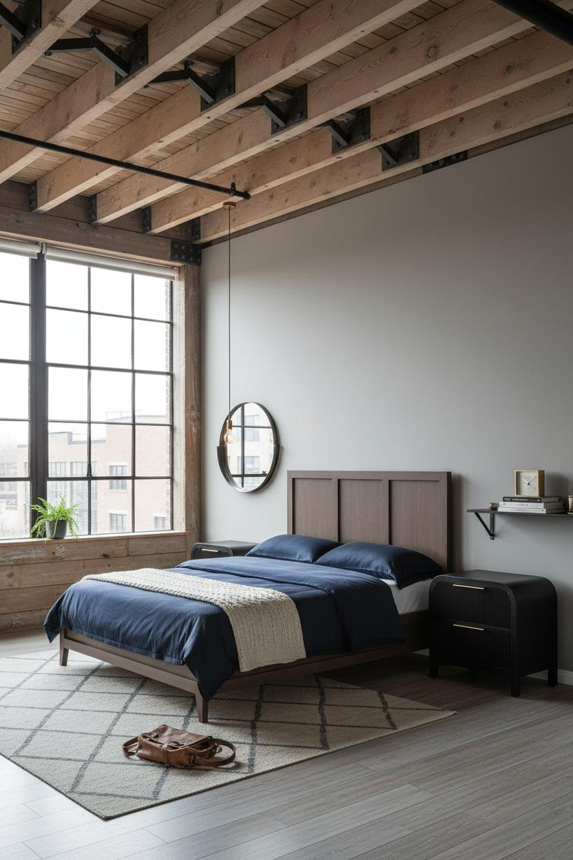 Industrial Loft Bedroom Steel Beam