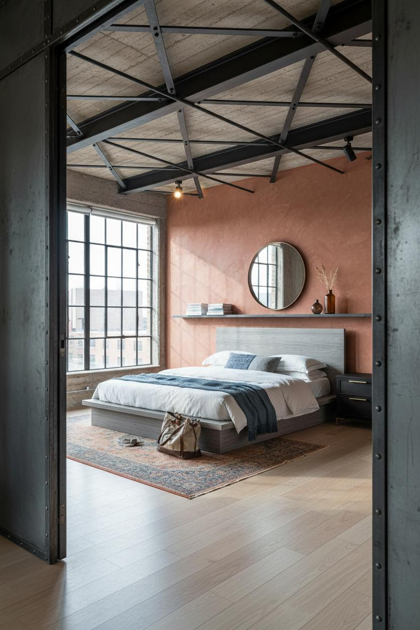Industrial Loft Bedroom Concrete Steel