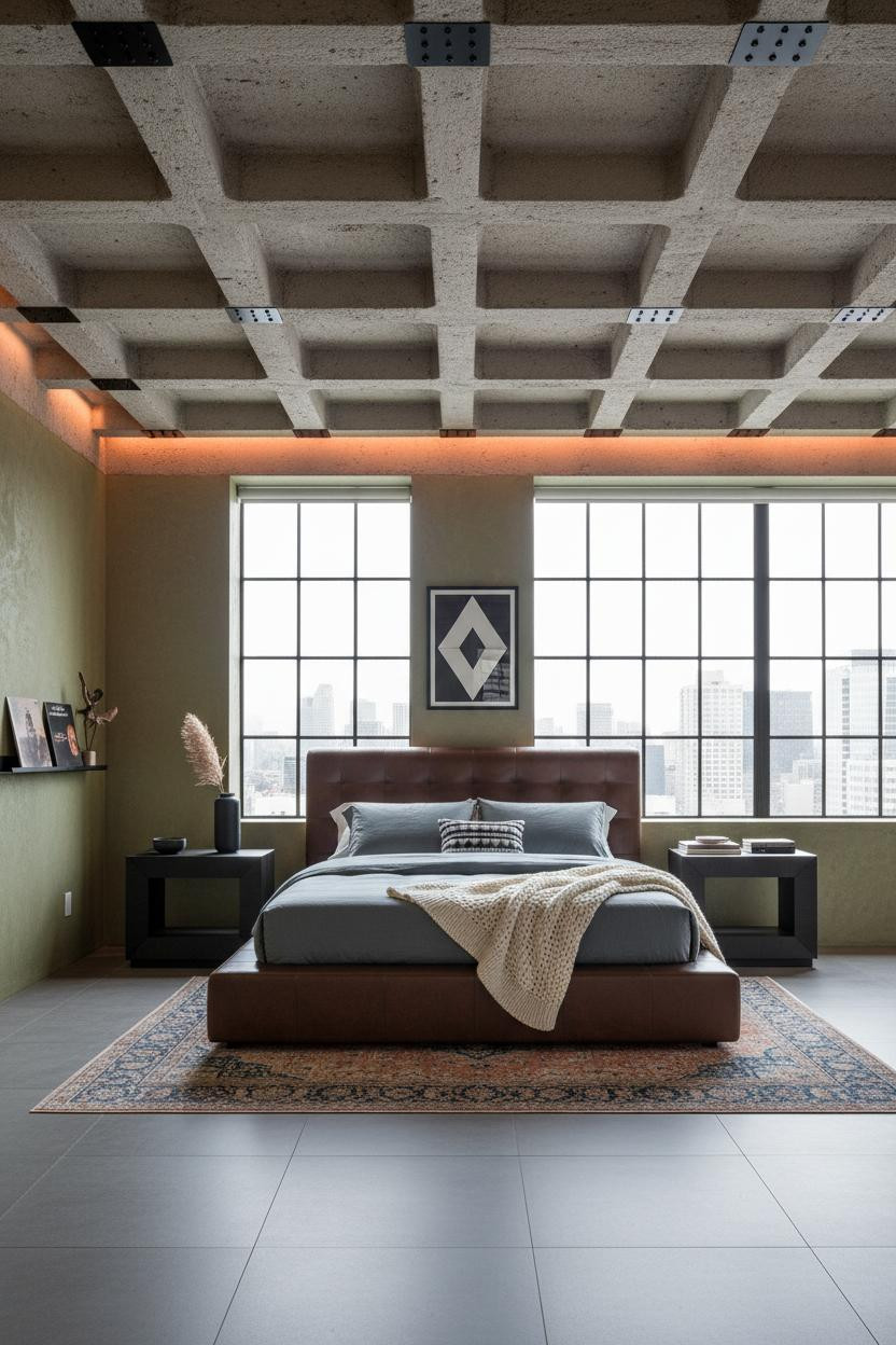 Industrial Loft Bedroom Concrete Steel