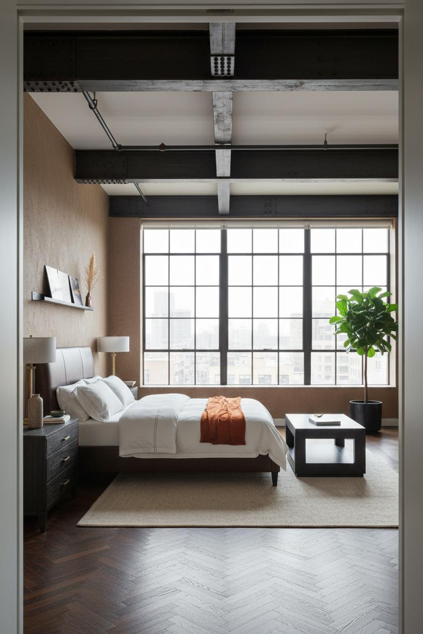 Industrial Loft Bedroom Steel Beams