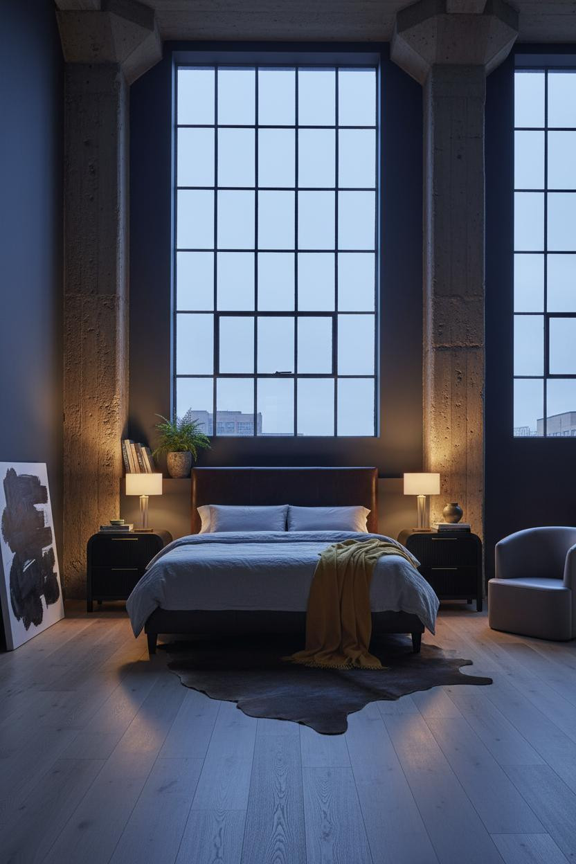 Industrial Loft Bedroom Concrete Columns
